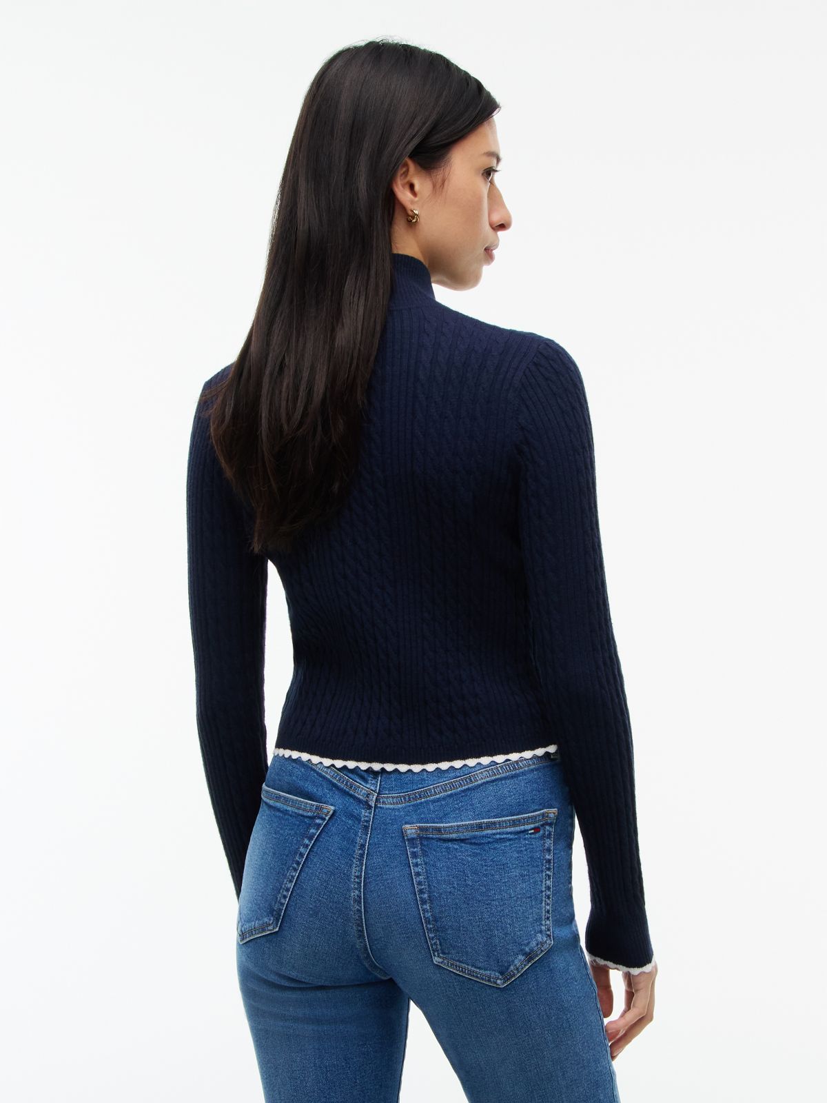 Micro Cable Knit Slim Zip-Thru Jumper — Blue