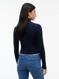 Micro Cable Knit Slim Zip-Thru Jumper — Blue 4
