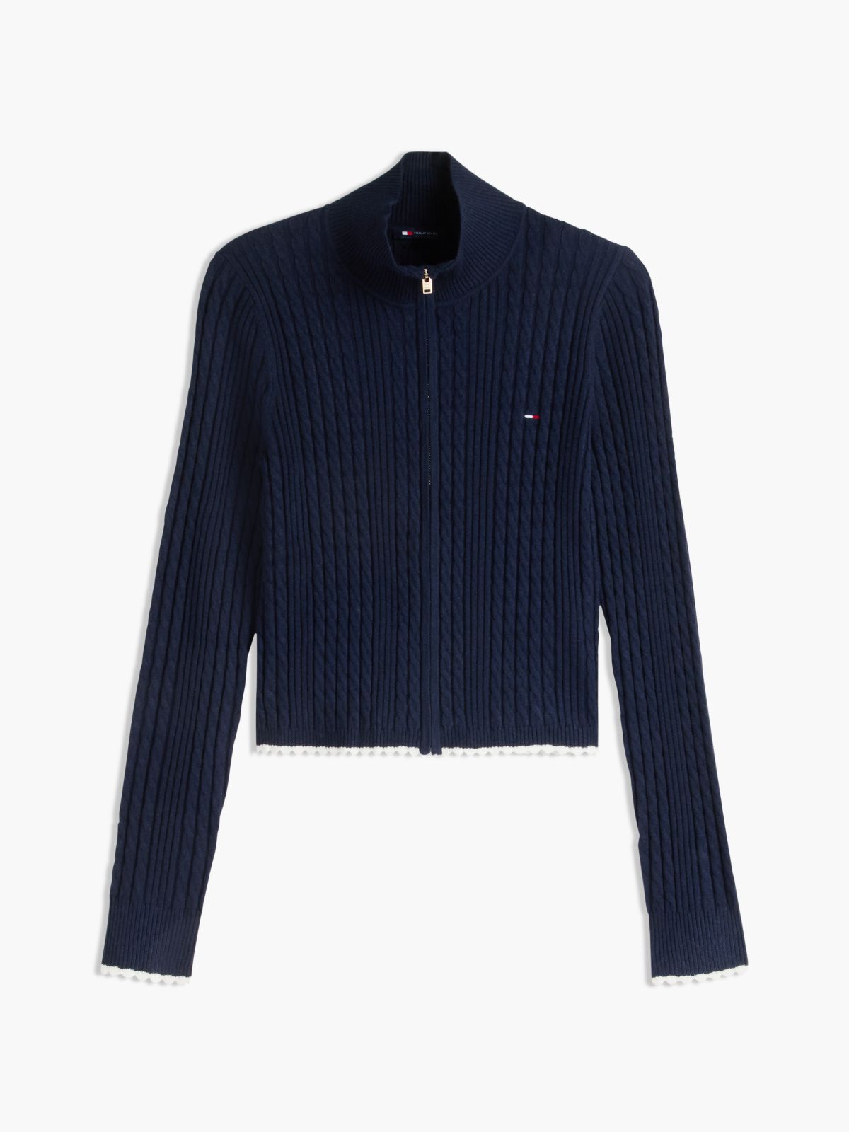 Micro Cable Knit Slim Zip-Thru Jumper — Blue