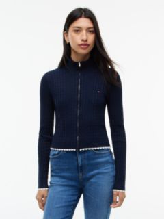 Micro Cable Knit Slim Zip-Thru Jumper — Blue 1