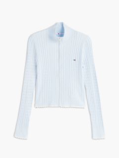 Micro Cable Knit Slim Zip-Thru Jumper — Blue 5