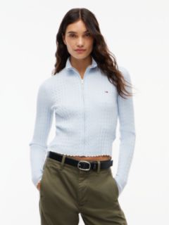 Micro Cable Knit Slim Zip-Thru Jumper — Blue 1