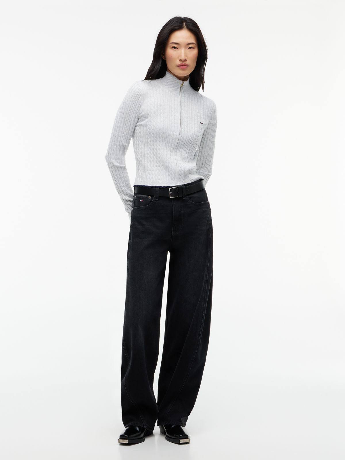 Micro Cable Knit Slim Zip-Thru Jumper — Grey