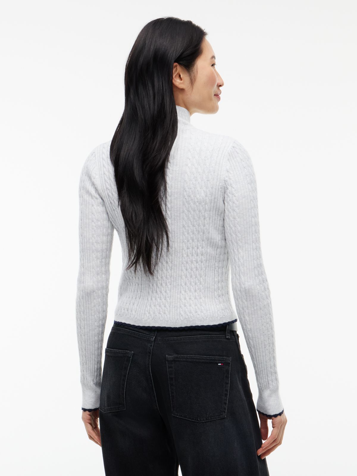 Micro Cable Knit Slim Zip-Thru Jumper — Grey