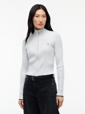 pull slim zippé en maille à mini torsades grey pour femmes tommy jeans