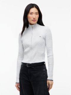 Micro Cable Knit Slim Zip-Thru Jumper — Grey 1