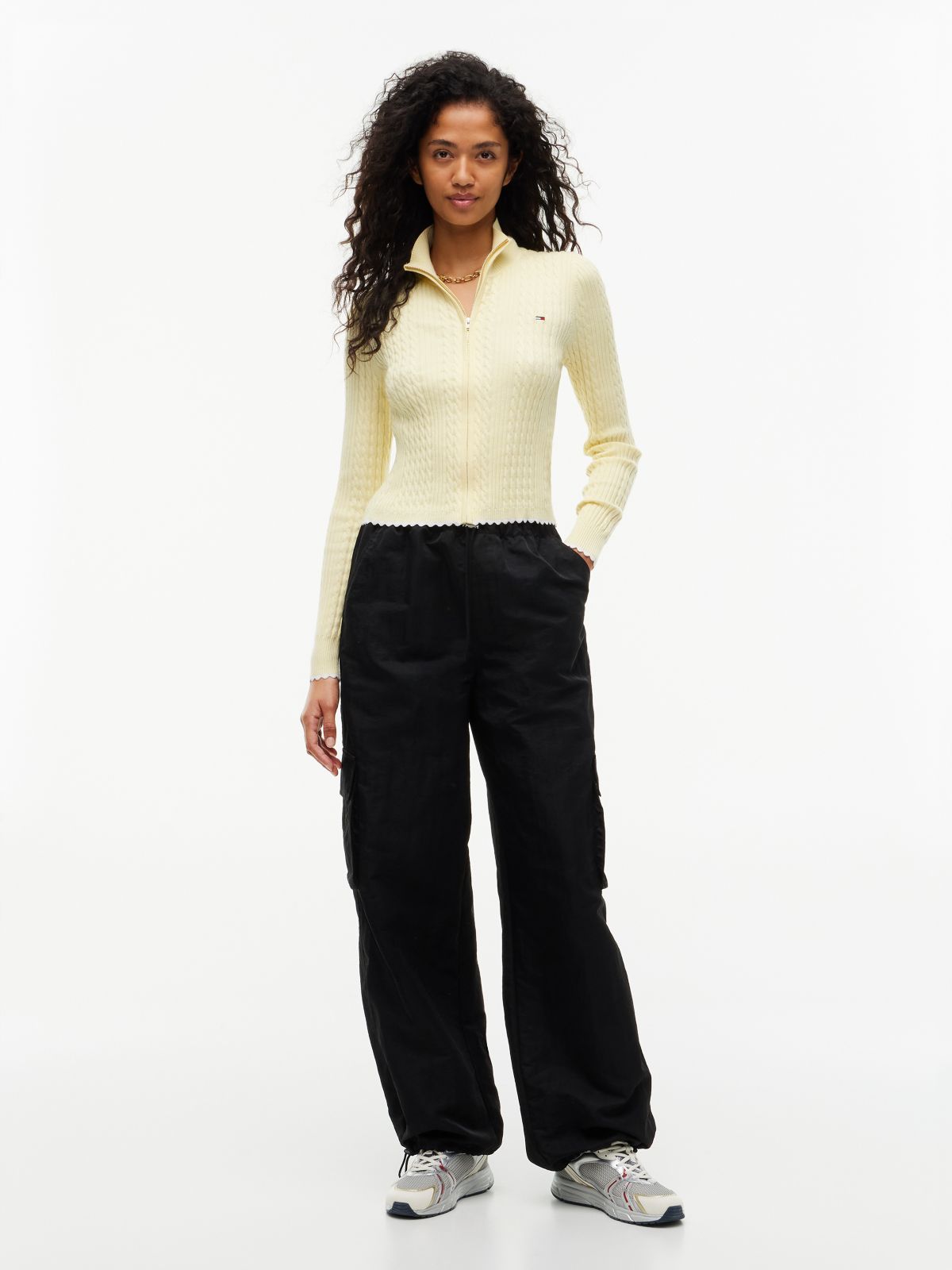 Micro Cable Knit Slim Zip-Thru Jumper — Yellow
