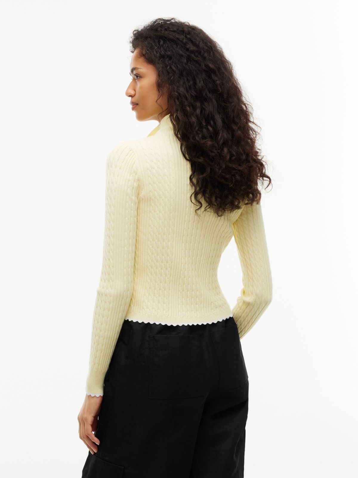 Micro Cable Knit Slim Zip-Thru Jumper — Yellow