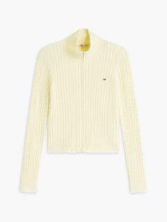 Micro Cable Knit Slim Zip-Thru Jumper — Yellow 5