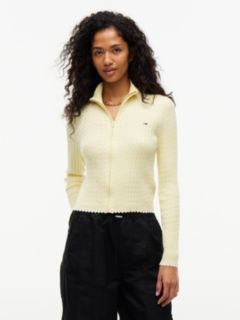 Micro Cable Knit Slim Zip-Thru Jumper — Yellow 1