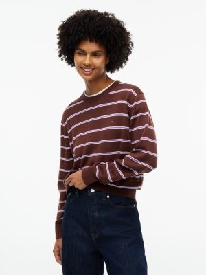 brown relaxed fit trui met ronde hals voor dames - tommy jeans
