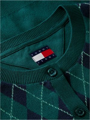 grün argyle-cardigan mit rundhalsausschnitt für damen - tommy jeans