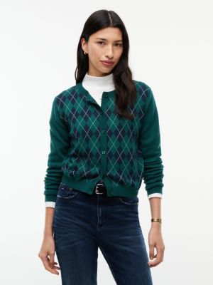 green argyle crew neck cardigan for women tommy jeans