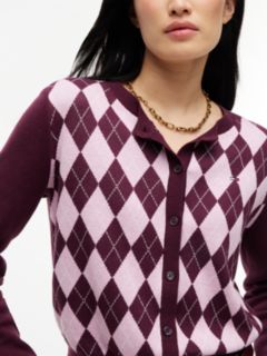 Argyle Crew Neck Cardigan — Purple 3