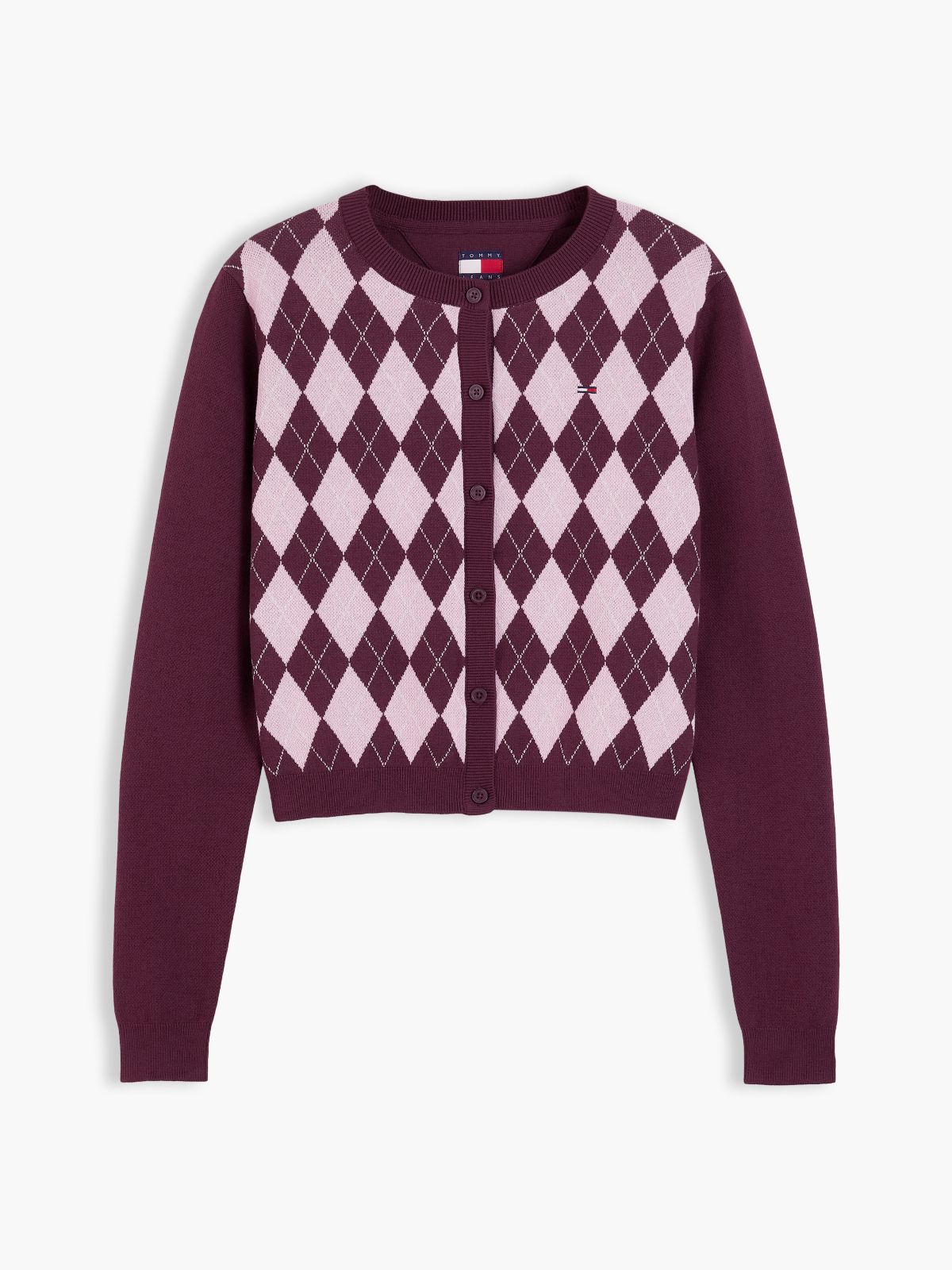 Argyle Crew Neck Cardigan — Purple