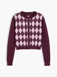 Argyle Crew Neck Cardigan — Purple 5