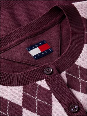 purple argyle crew neck cardigan for women tommy jeans