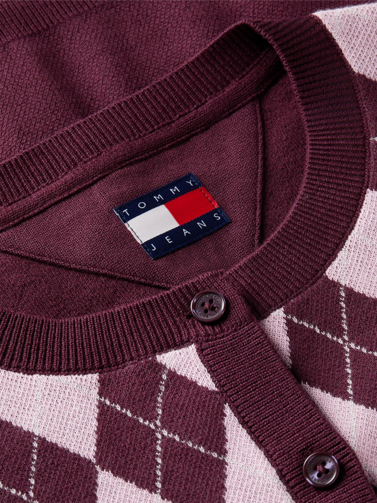 Argyle Crew Neck Cardigan — Purple