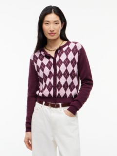 Argyle Crew Neck Cardigan — Purple 1
