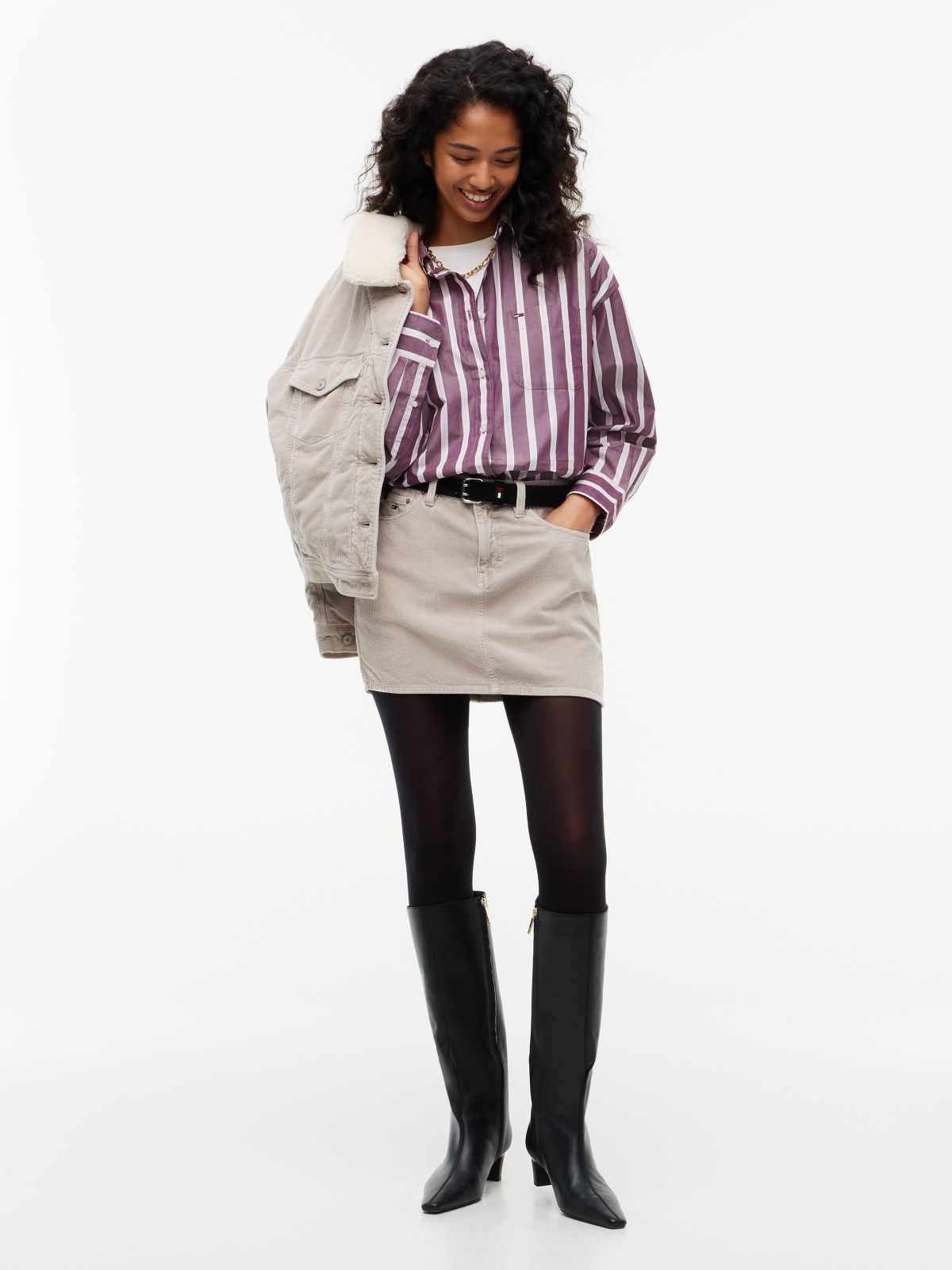 Corduroy Mini Skirt — Grey
