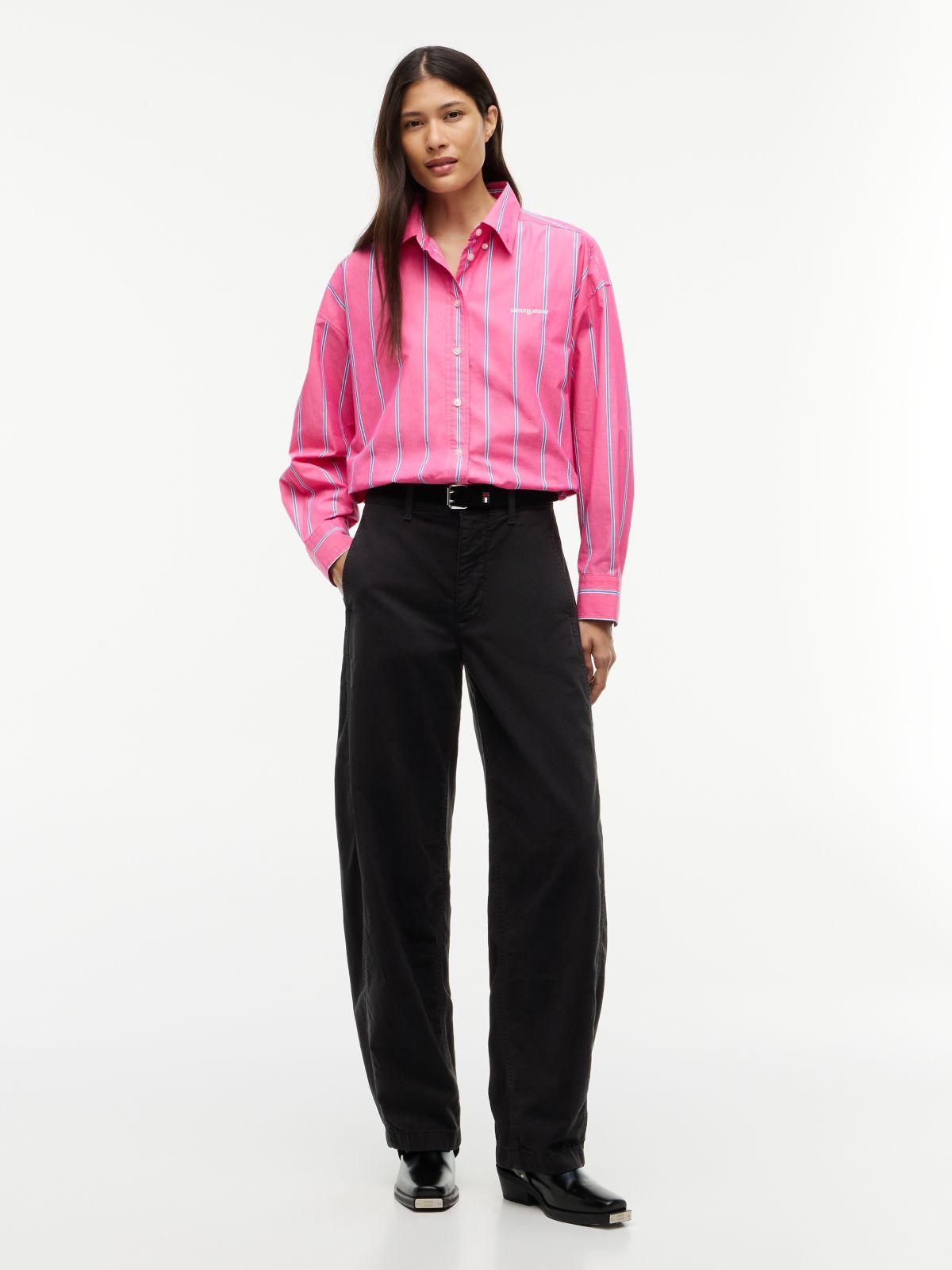 Twill Mid Rise Barrel Trousers — Black
