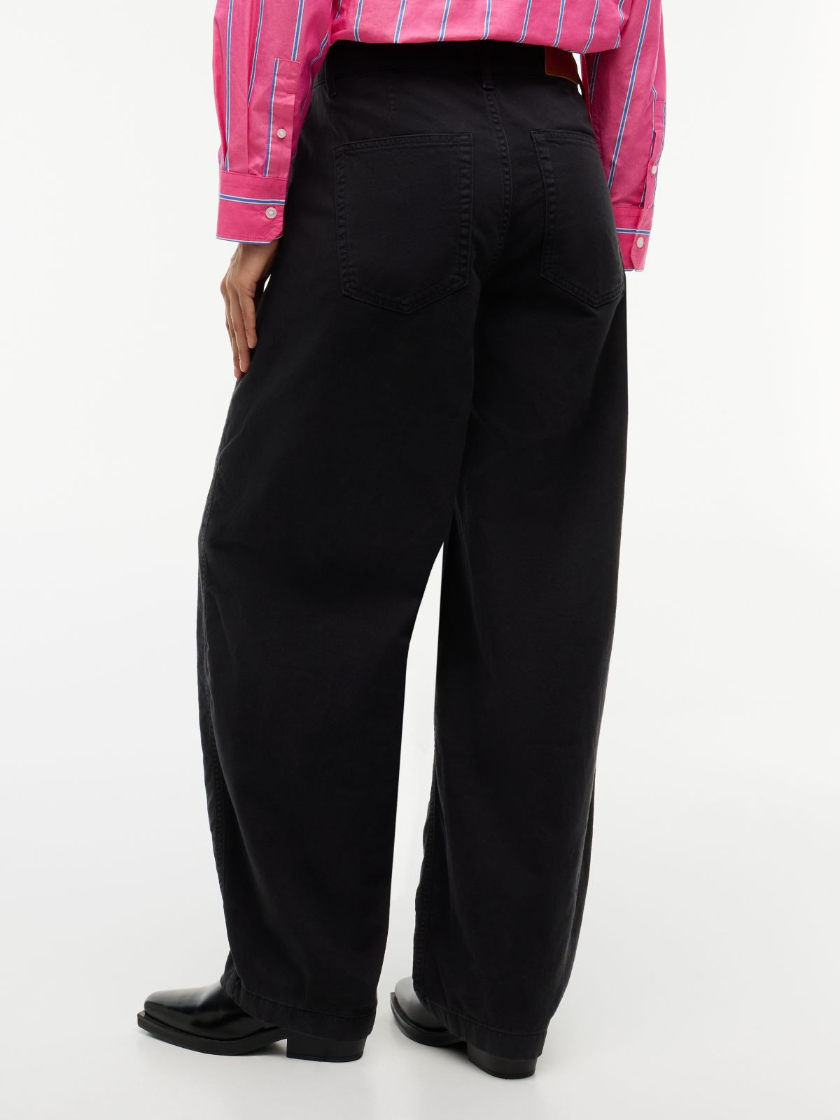 Twill Mid Rise Barrel Trousers — Black