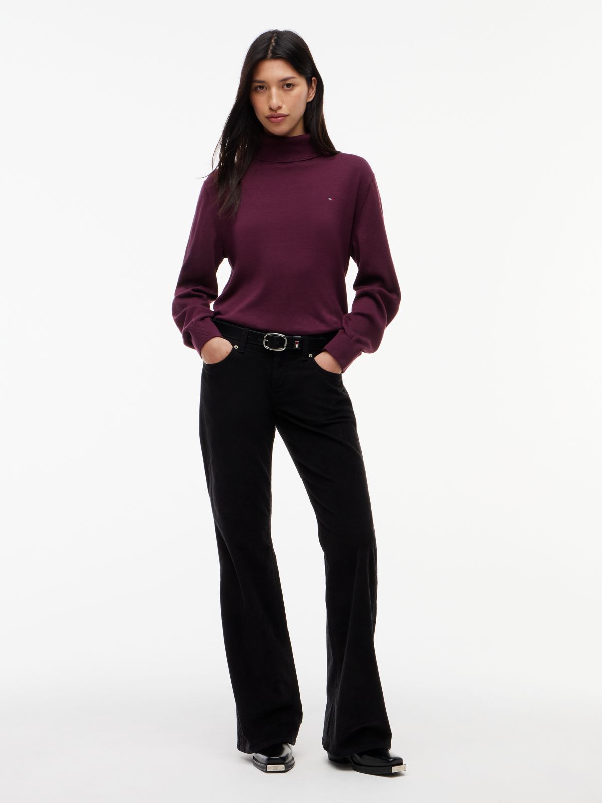 Low Rise Bootcut Corduroy Trousers — Black