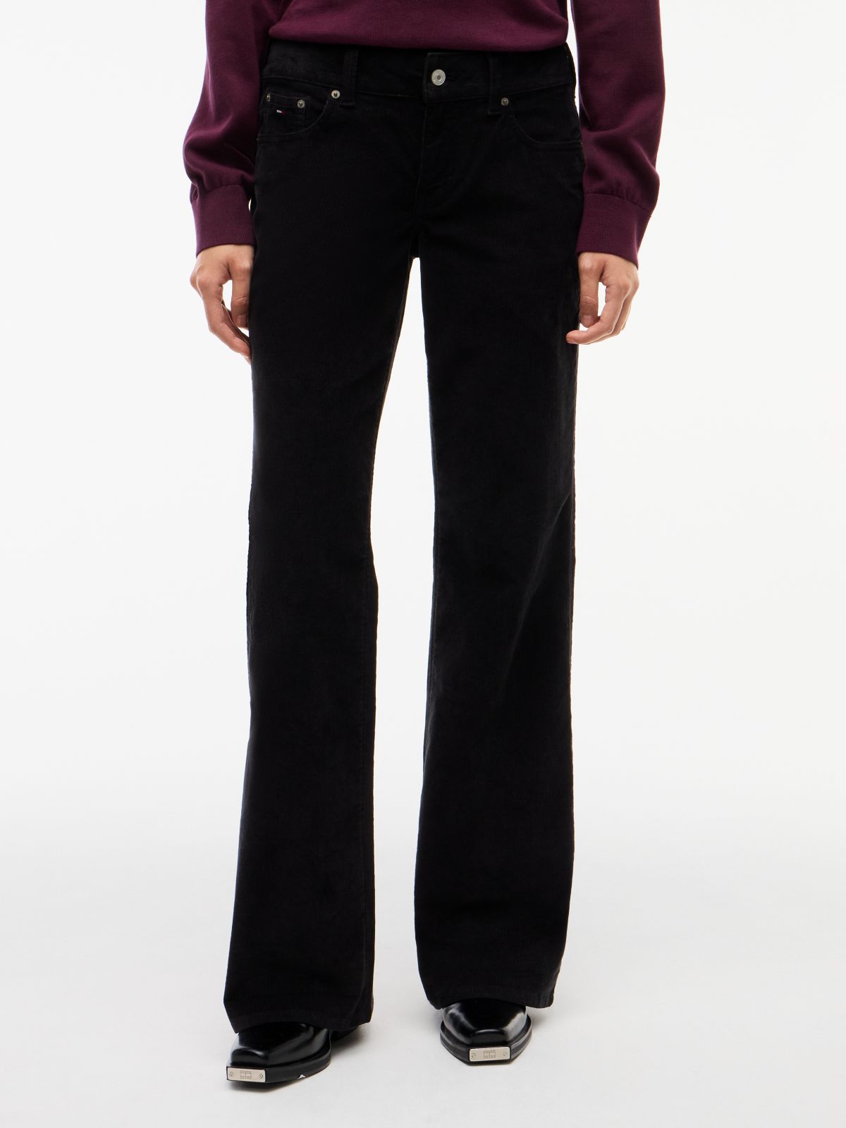 Low Rise Bootcut Corduroy Trousers — Black