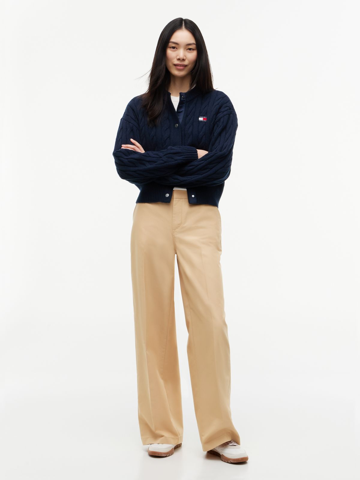 Twill Wide Leg Chinos — Beige