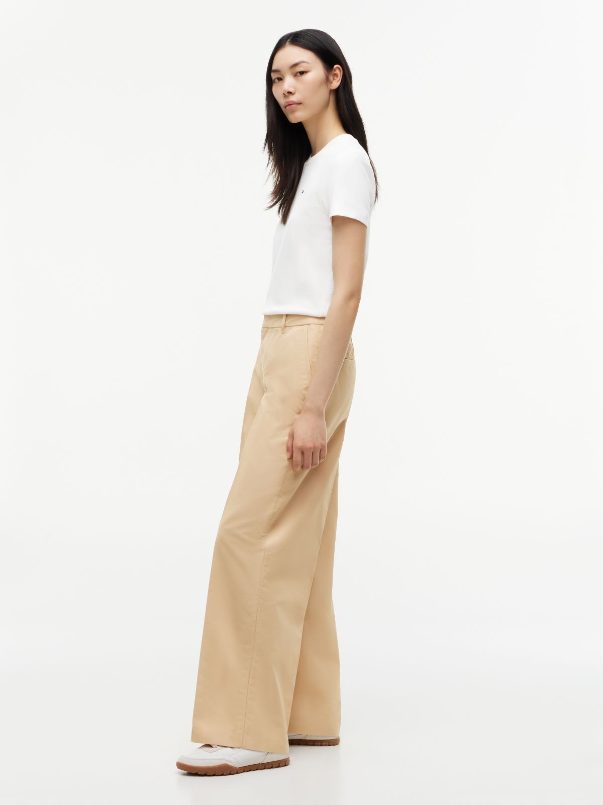 Twill Wide Leg Chinos — Beige