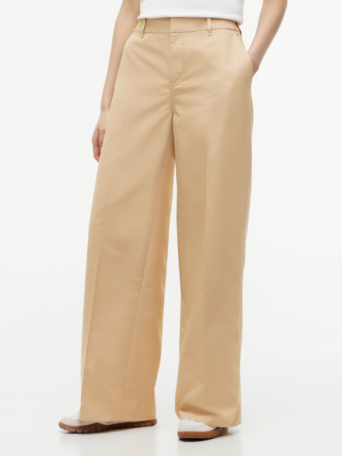 Twill Wide Leg Chinos — Beige