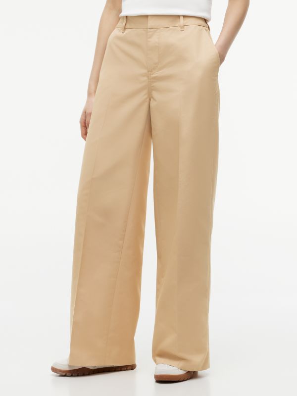 Twill Wide Leg Chinos — Beige