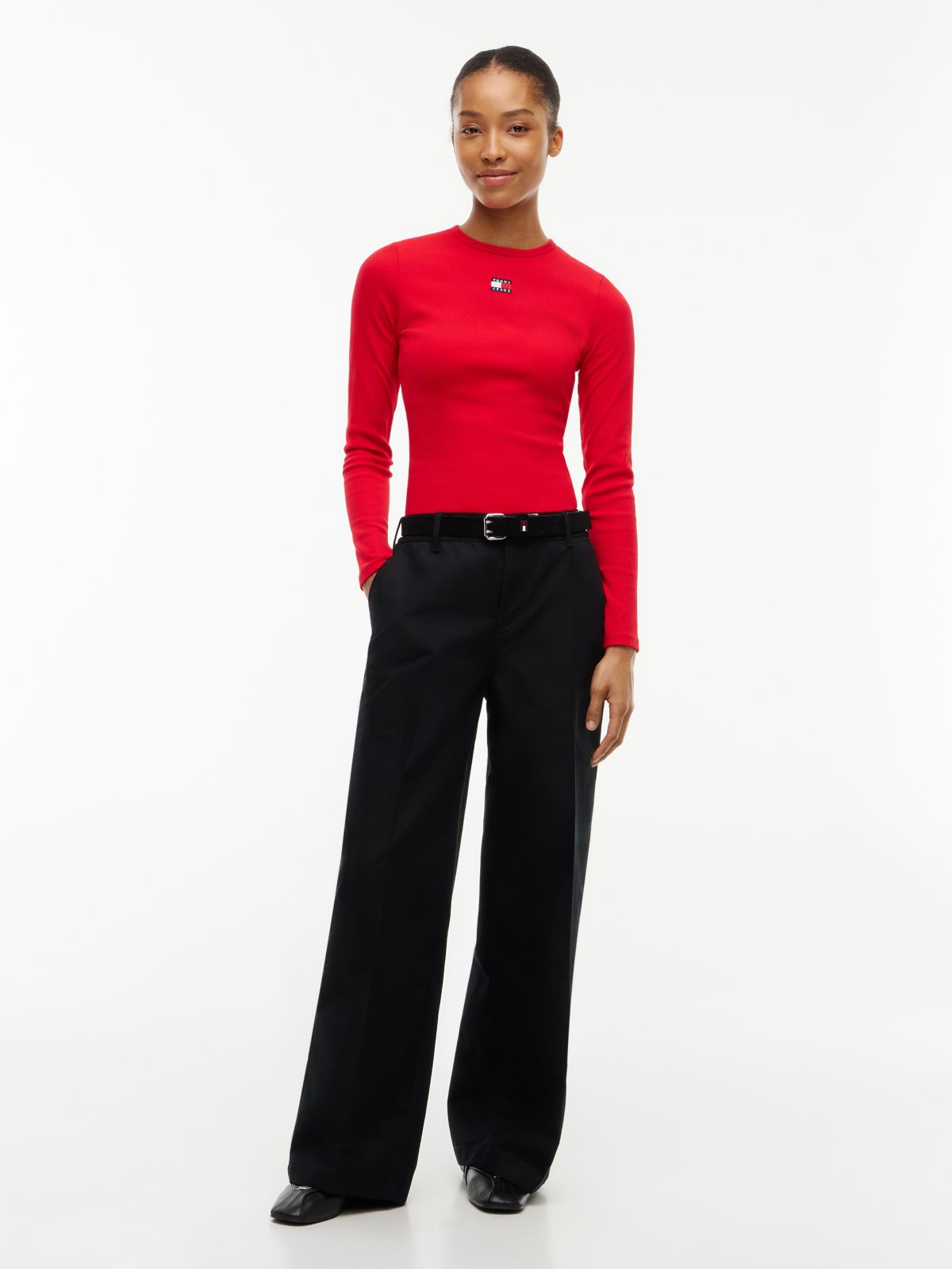 Twill Wide Leg Chinos — Black