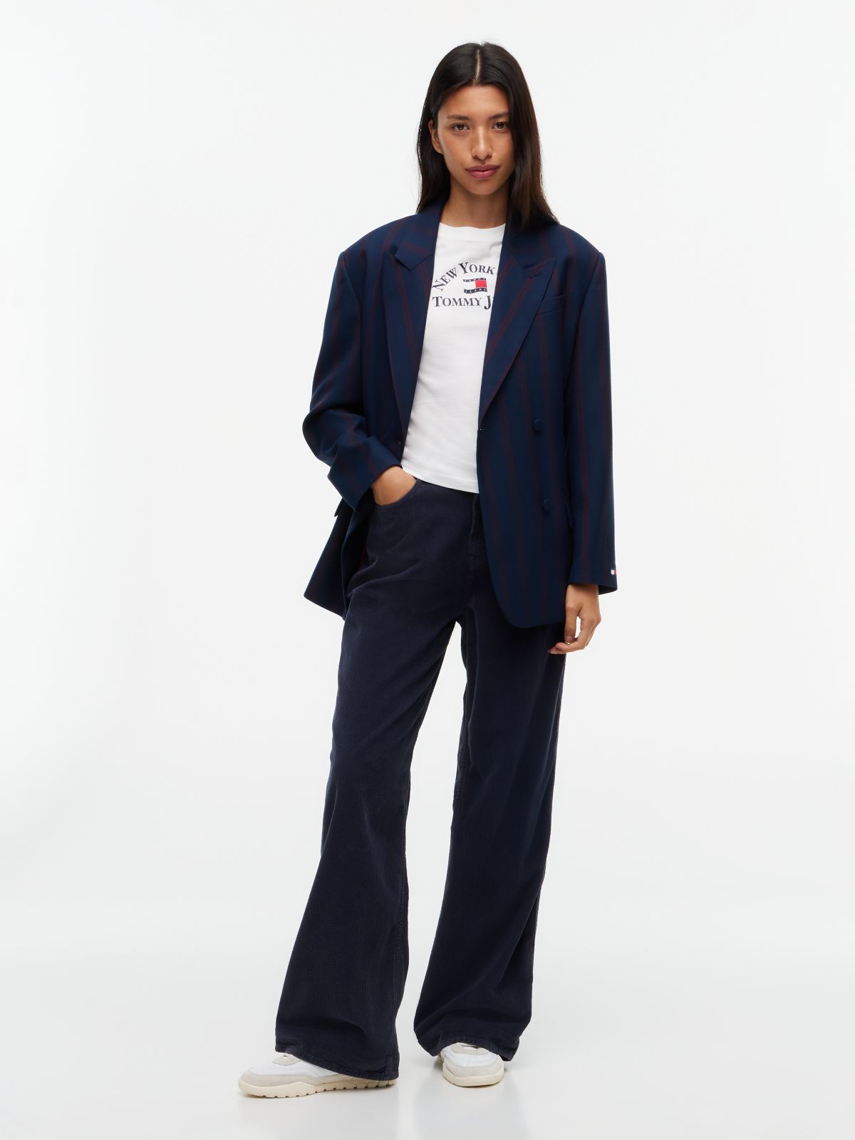 Corduroy High Rise Straight Trousers — Blue