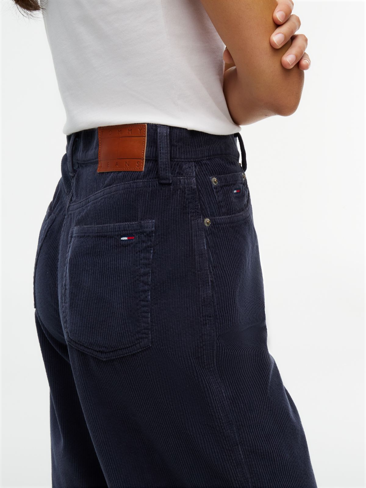 Corduroy High Rise Straight Trousers — Blue