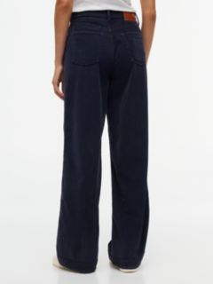 Corduroy High Rise Straight Trousers — Blue 4