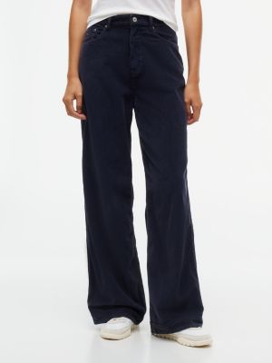 blue corduroy high rise straight trousers for women tommy jeans