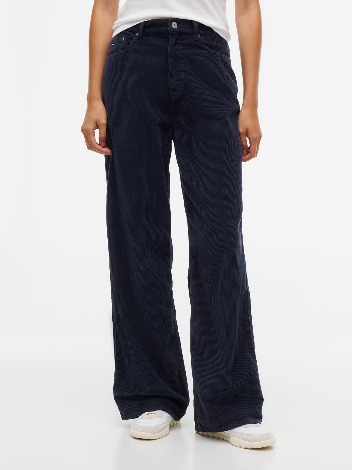 Corduroy High Rise Straight Trousers — Blue