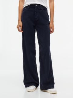 Corduroy High Rise Straight Trousers — Blue 1