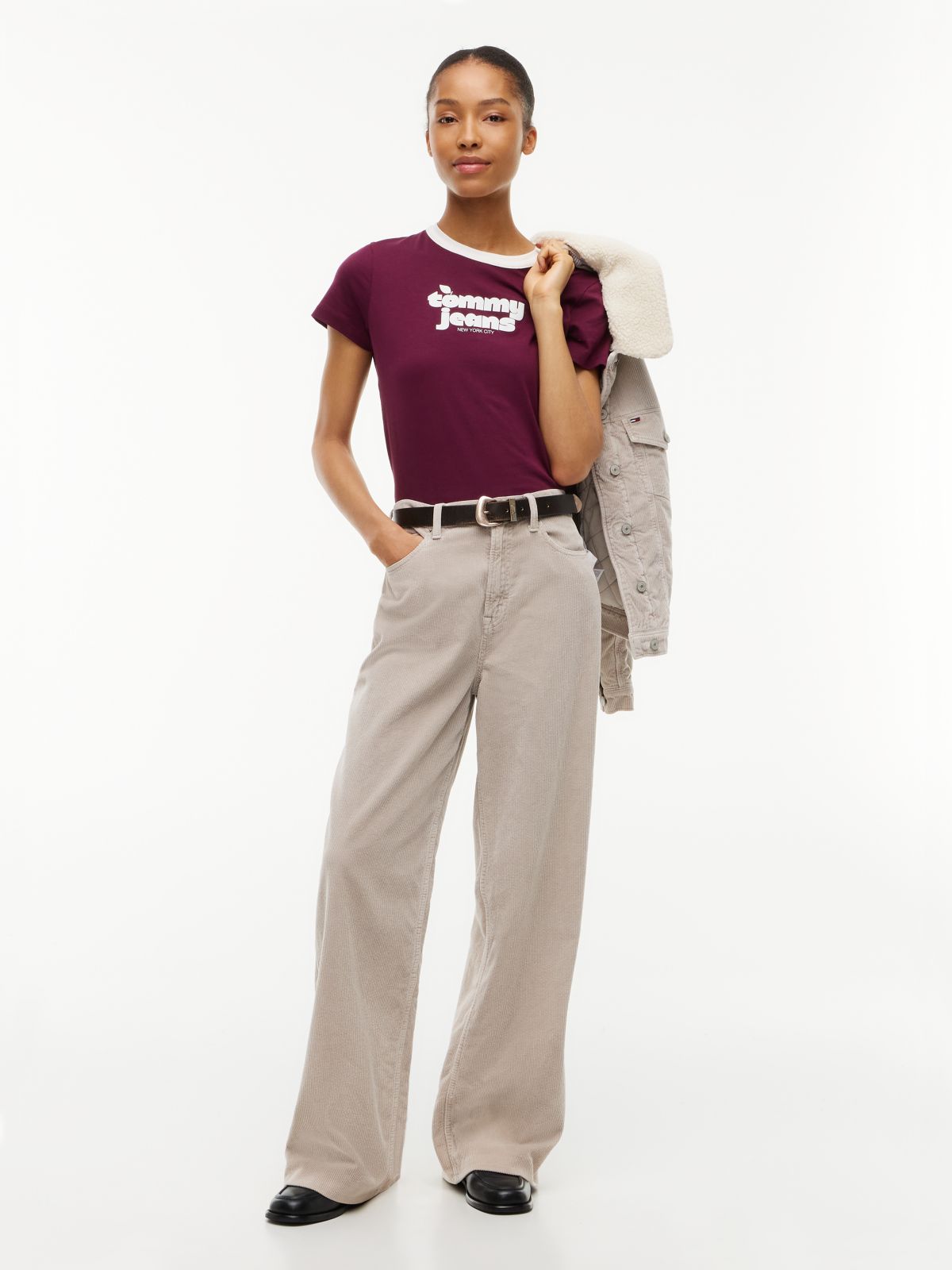 Corduroy High Rise Straight Trousers — Grey