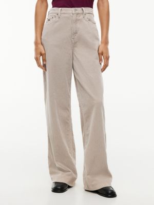 grey corduroy high rise straight trousers for women tommy jeans