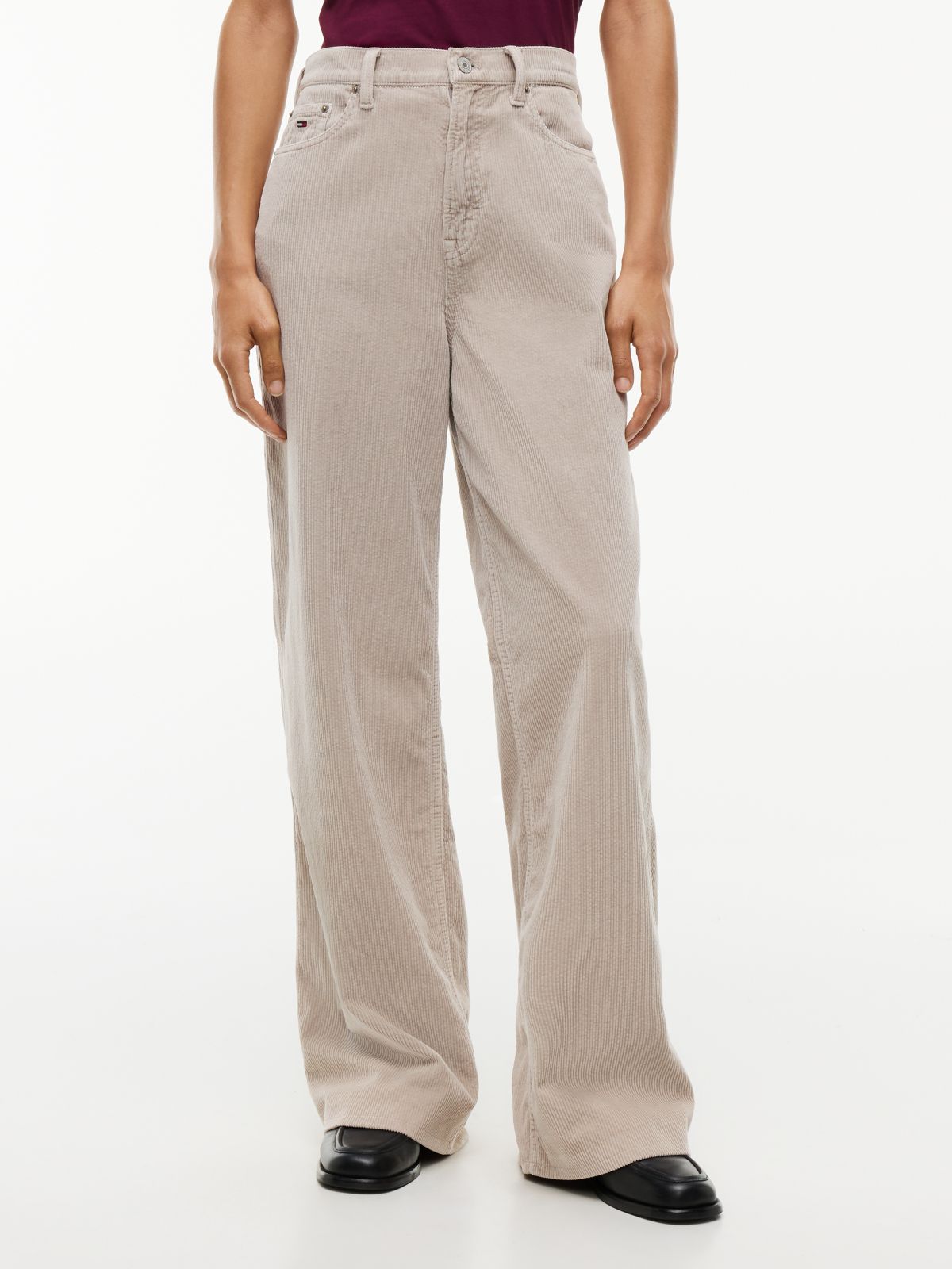 Corduroy High Rise Straight Trousers — Grey