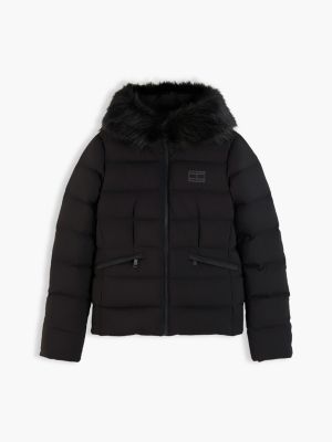 czarny puchowa kurtka o wąskim kroju z kapturem dla kobiety - tommy jeans
