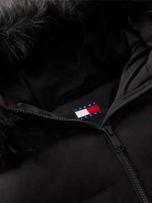czarny puchowa kurtka o wąskim kroju z kapturem dla kobiety - tommy jeans