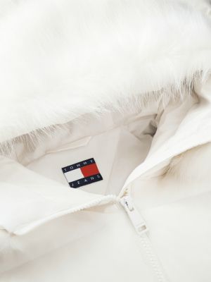 biały puchowa kurtka o wąskim kroju z kapturem dla kobiety - tommy jeans
