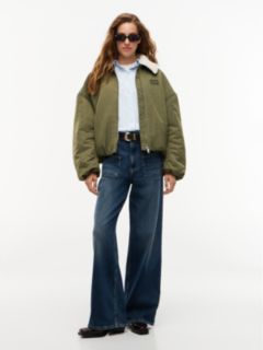 Faux Fur Collar Oversized Bomber Jacket — Green 2