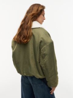 Faux Fur Collar Oversized Bomber Jacket — Green 4