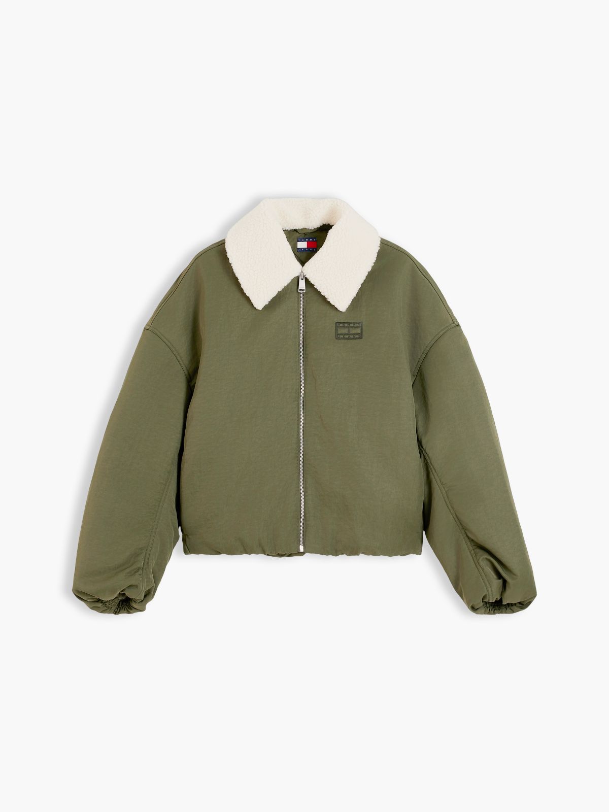 Faux Fur Collar Oversized Bomber Jacket — Green