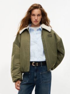 Faux Fur Collar Oversized Bomber Jacket — Green 1