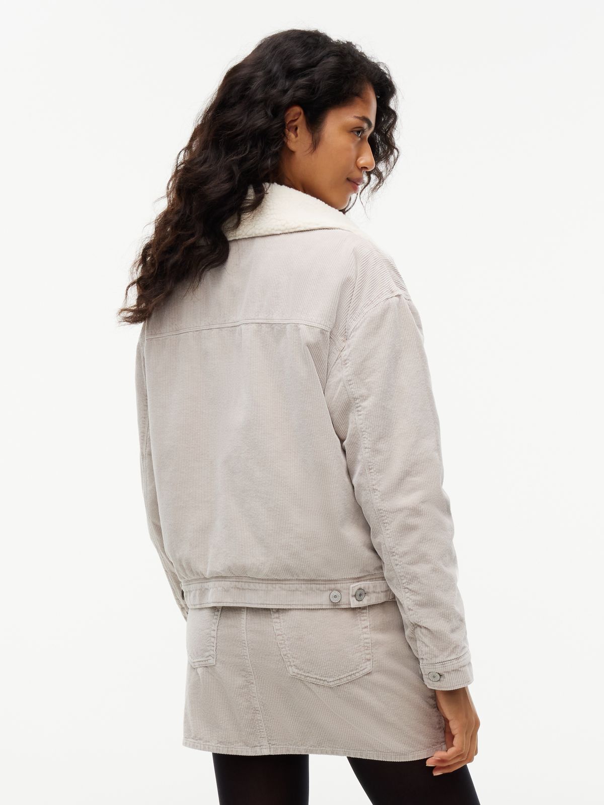 Teddy Collar Corduroy Trucker Jacket — Grey